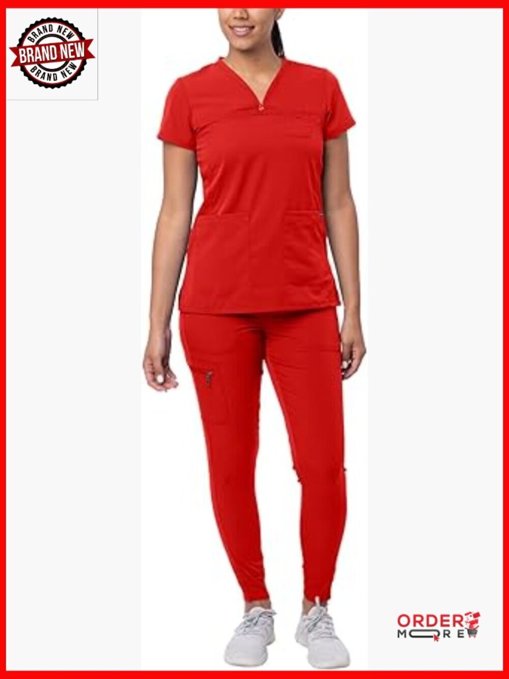 Sweetheart V-Neck Scrub Top & Yoga Jogger Pants Set - Tailored Fit, Stretch